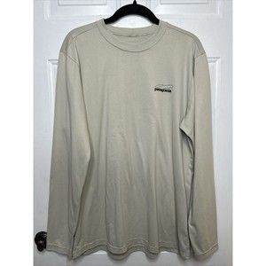 Patagonia men’s polyester long sleeve fish active wear shirt medium Tann Brown